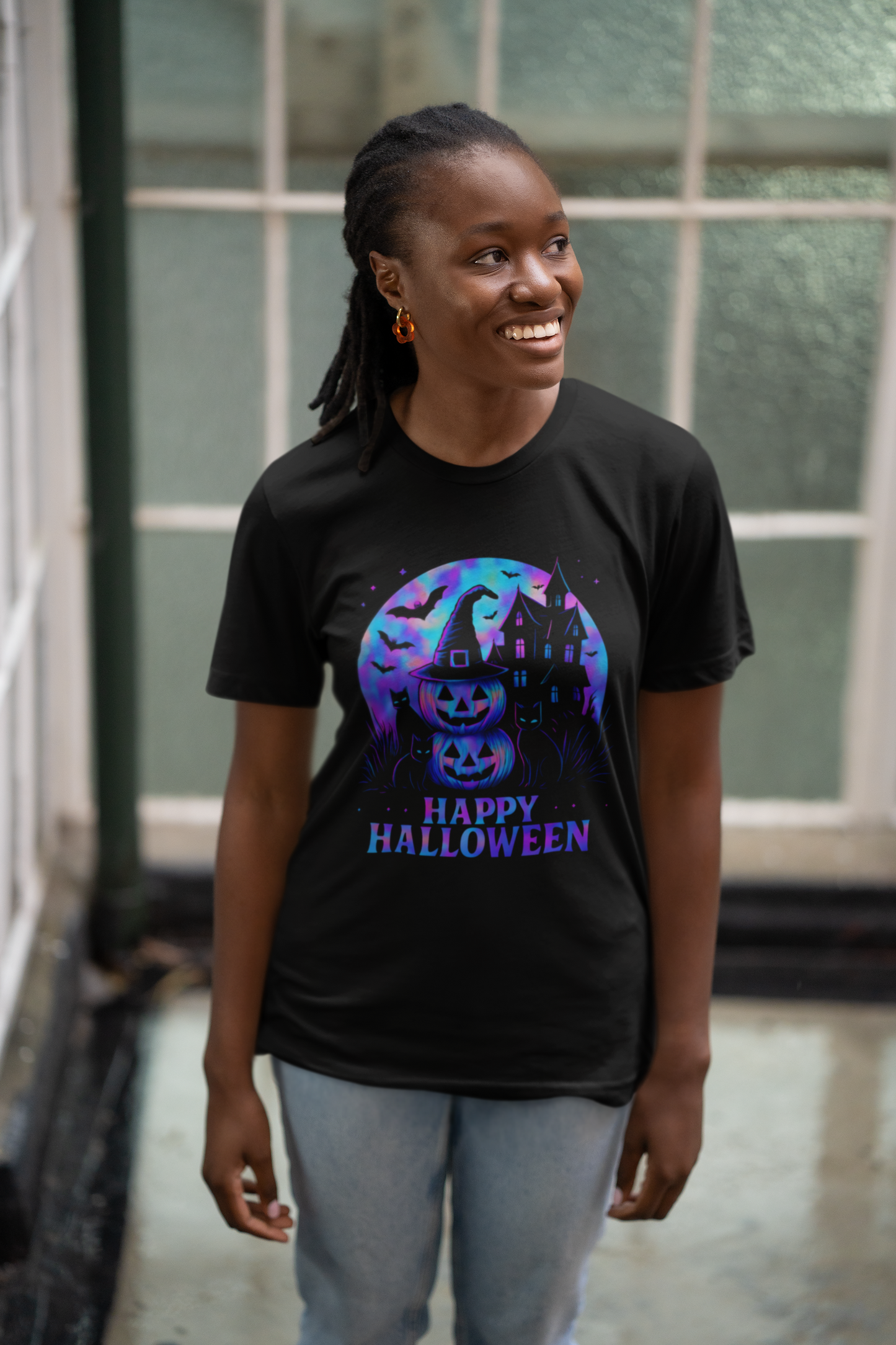 Happy Halloween Holographic T-Shirt,this holographic pumpkin wonder ensures you stand out in style