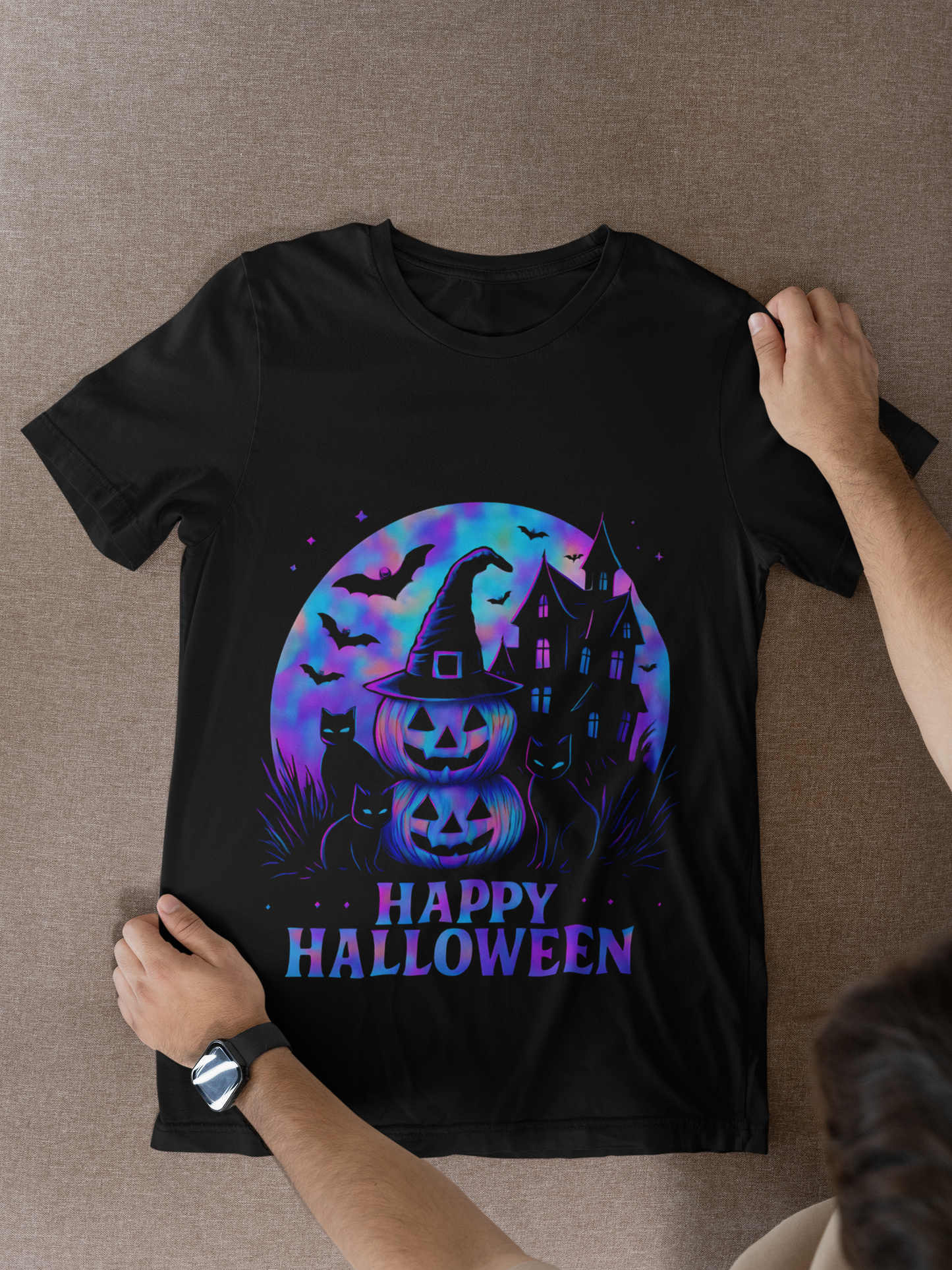 Happy Halloween Holographic T-Shirt,this holographic pumpkin wonder ensures you stand out in style