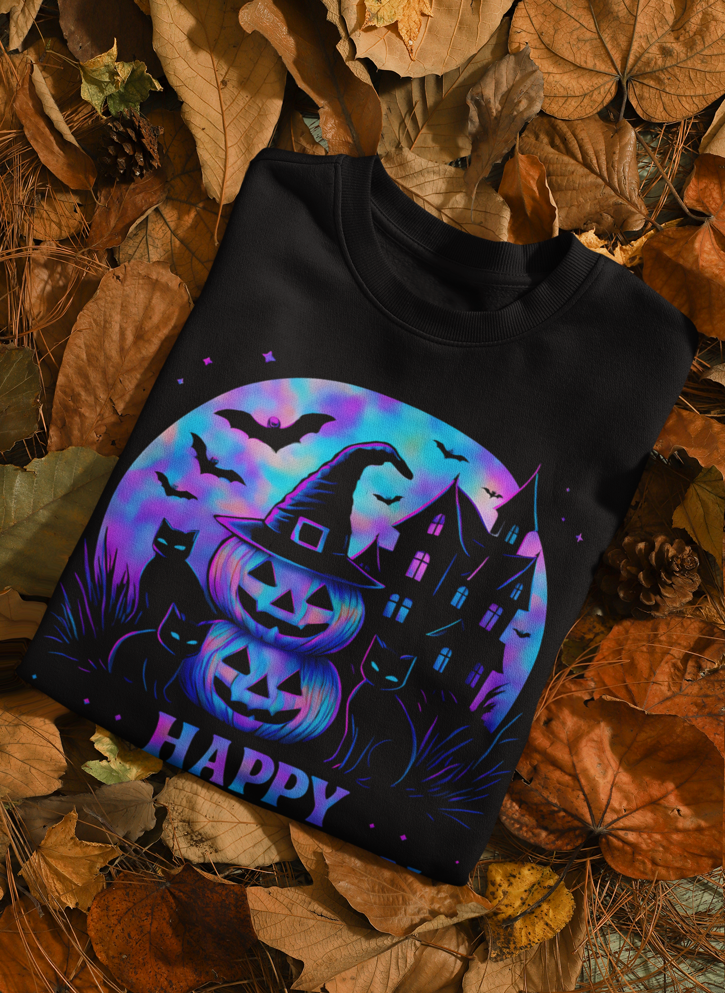 Happy Halloween Holographic Jumper, this jumper’s mesmerizing holographic design transforms any outfit into a Halloween masterpiece.