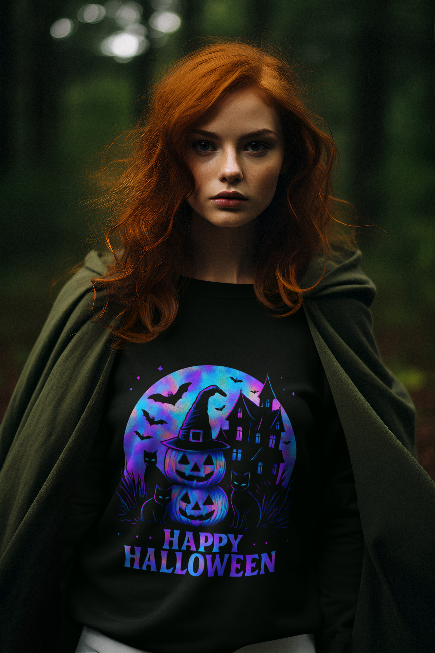 Happy Halloween Holographic Jumper, this jumper’s mesmerizing holographic design transforms any outfit into a Halloween masterpiece.