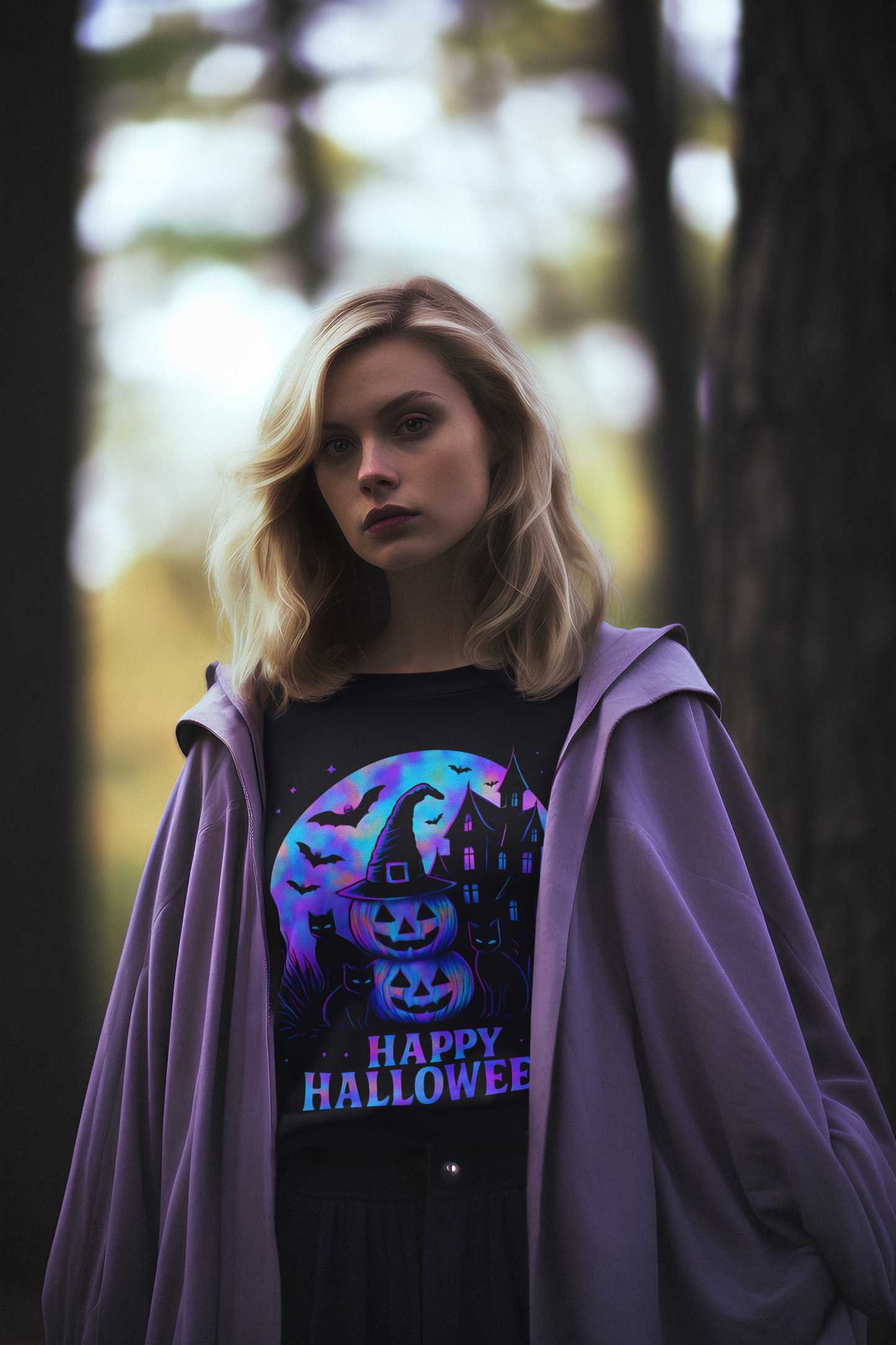 Happy Halloween Holographic Jumper, this jumper’s mesmerizing holographic design transforms any outfit into a Halloween masterpiece.