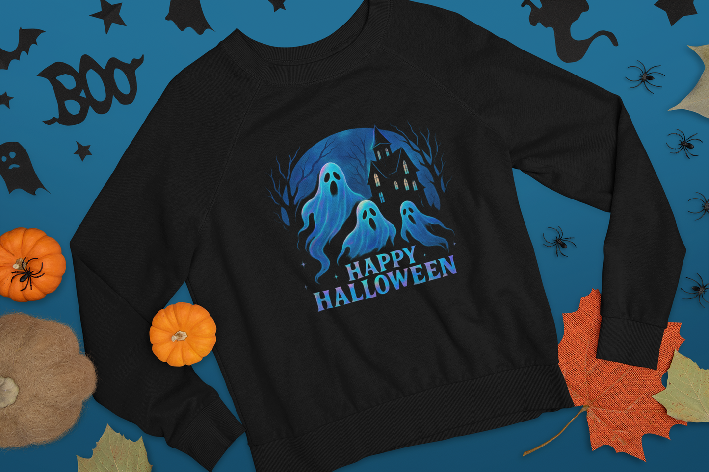 Happy Halloween Holographic Style Ghost Jumper, Embrace sweater weather with this halloween jumper, showcasing a stunning holographic style print.
