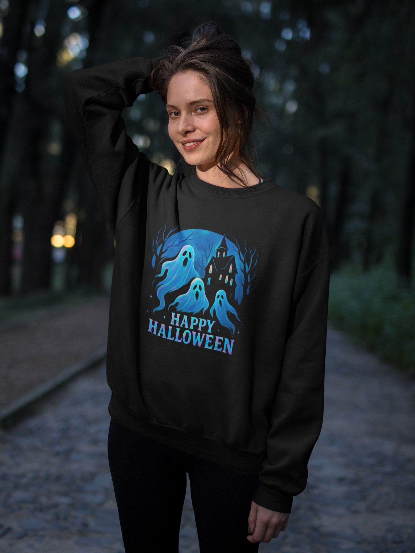 Happy Halloween Holographic Style Ghost Jumper, Embrace sweater weather with this halloween jumper, showcasing a stunning holographic style print.