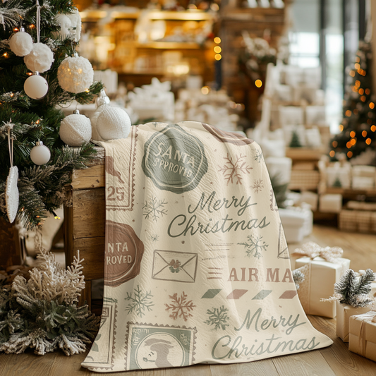 Festive Vintage Santa Snuggle Blanket, With a pattern reminiscent of a letter to Santa, it adds a whimsical touch to any festive home.