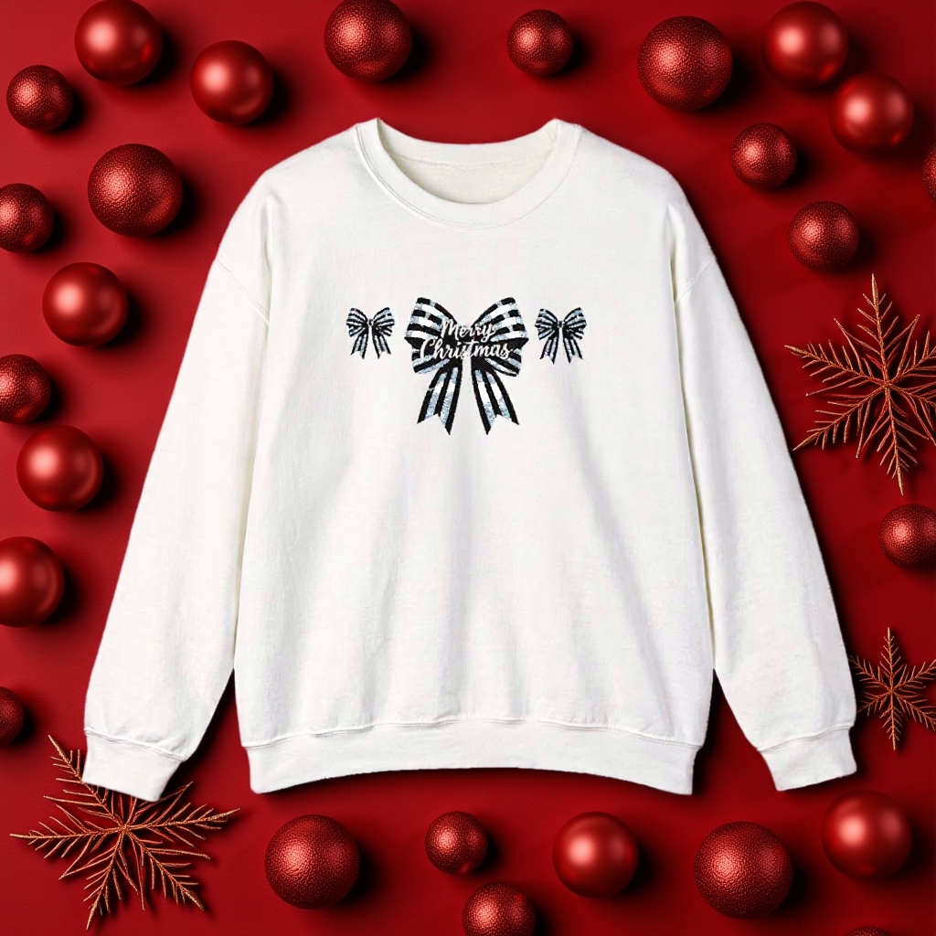 Festive Merry Christmas Bow Embroidered Jumper,the perfect xmas gift for mum, this festive sweater is sure to bring warmth and delight.