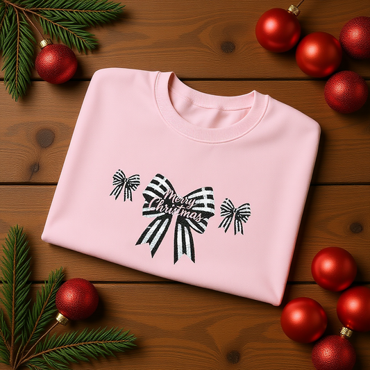Festive Merry Christmas Bow Embroidered Jumper,the perfect xmas gift for mum, this festive sweater is sure to bring warmth and delight.