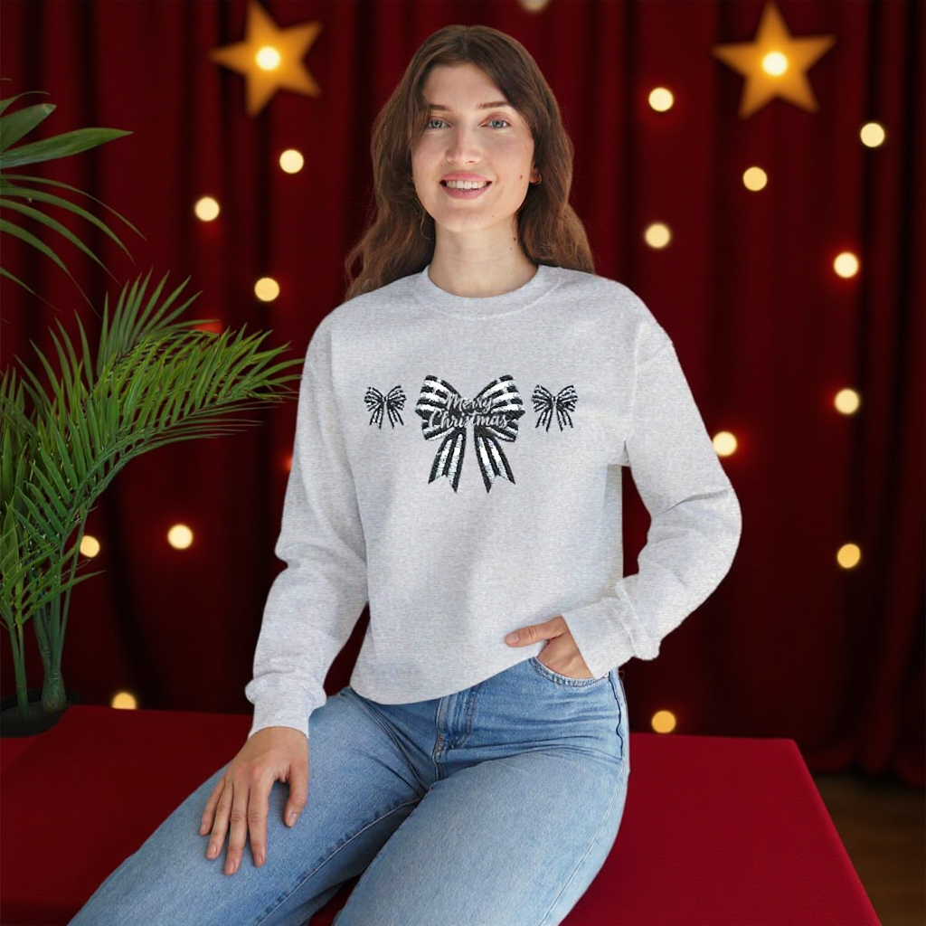 Festive Merry Christmas Bow Embroidered Jumper,the perfect xmas gift for mum, this festive sweater is sure to bring warmth and delight.