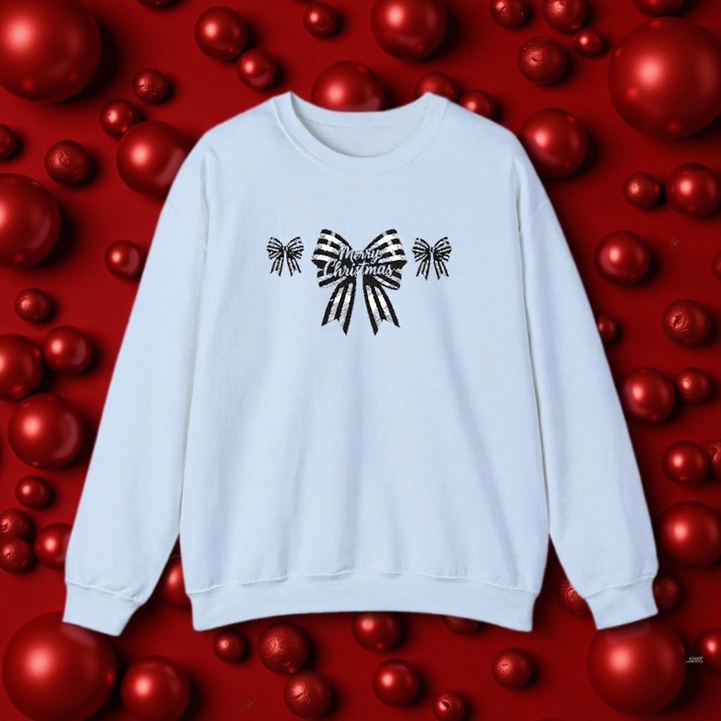 Festive Merry Christmas Bow Embroidered Jumper,the perfect xmas gift for mum, this festive sweater is sure to bring warmth and delight.