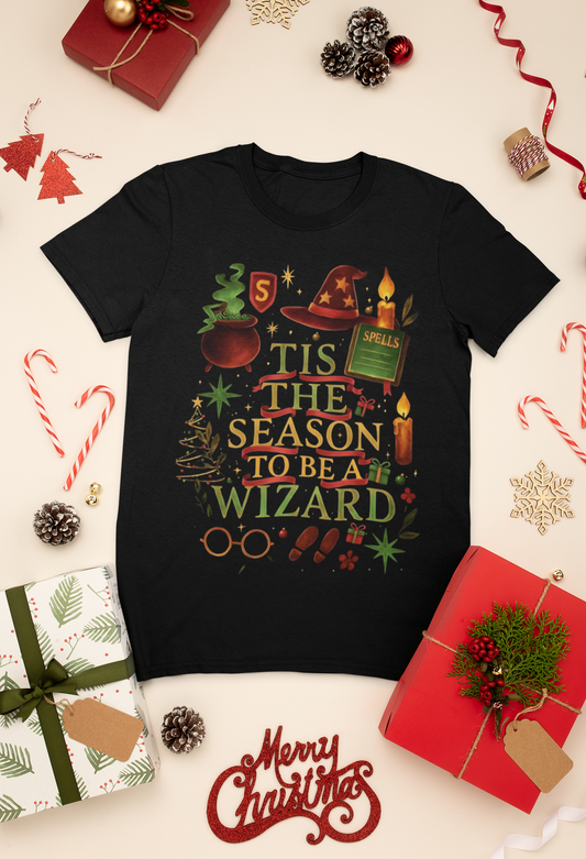 Festive Tis the Season to Be a Wizard Potter Fan Shirt, Perfectly crafted for true potter heads, this tee brings the enchanting aura of Hogwarts into your wardrobe.