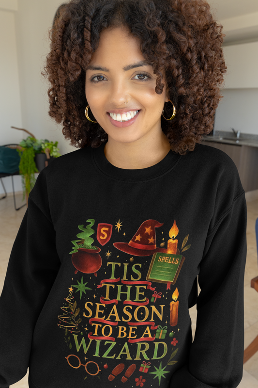 Festive Tis the Season to Be a Wizard Potter Fan Sweater, This enchanting harry potter sweater is a dream come true for any potter head.