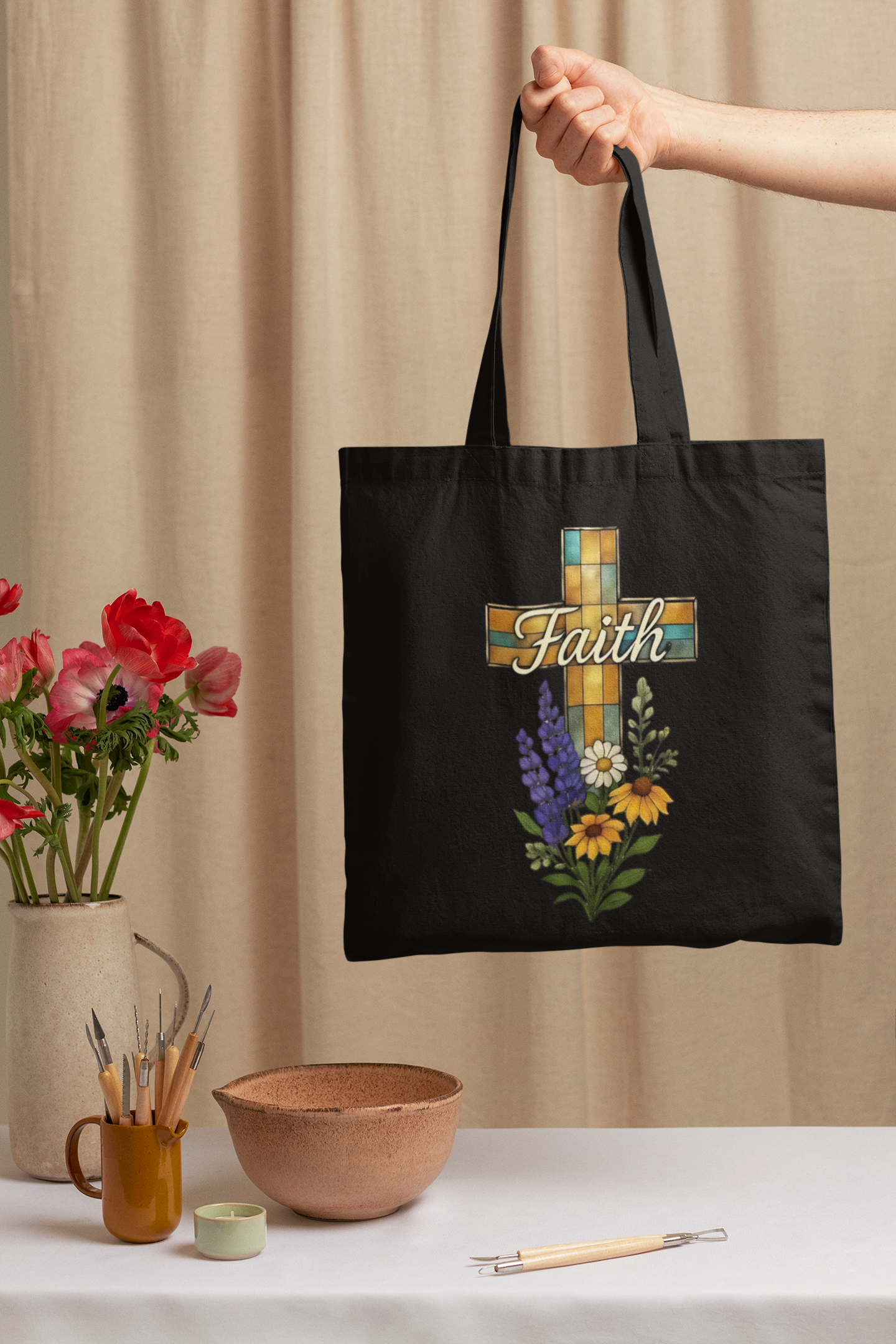 Christianity Faith Tote Bag, this Religious Tote bag carries the beauty of religious faith to every bible study and church gathering, or the perfect gift idea.