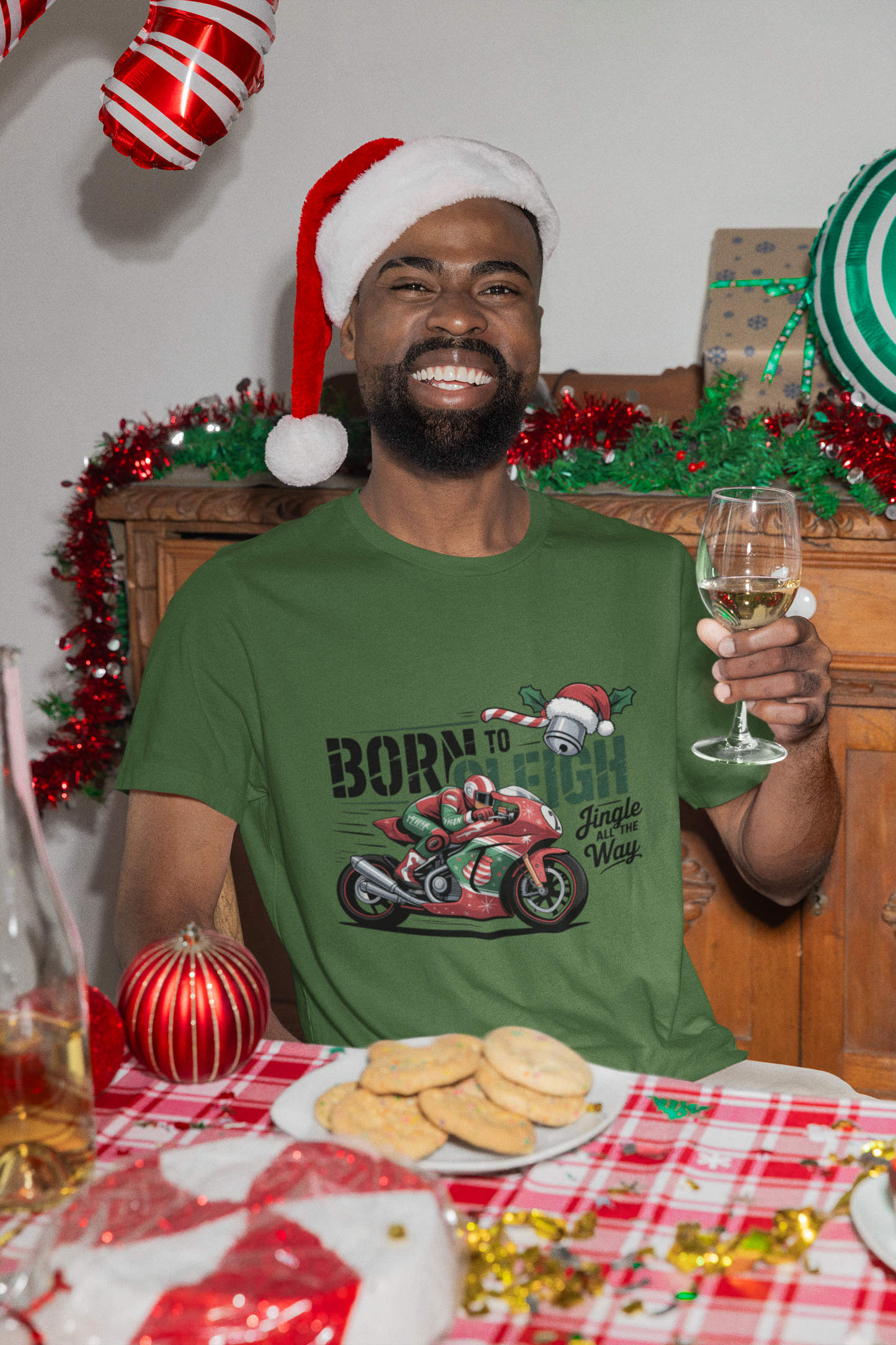Jingle Bells Biker T-shirt, Motorcycle Shirt,  this motorcycle shirt captures the spirit of the season and the open road. Perfect as a biker christmas gift.