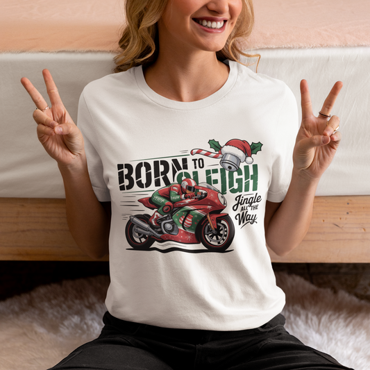 Jingle Bells Biker T-shirt, Motorcycle Shirt,  this motorcycle shirt captures the spirit of the season and the open road. Perfect as a biker christmas gift.