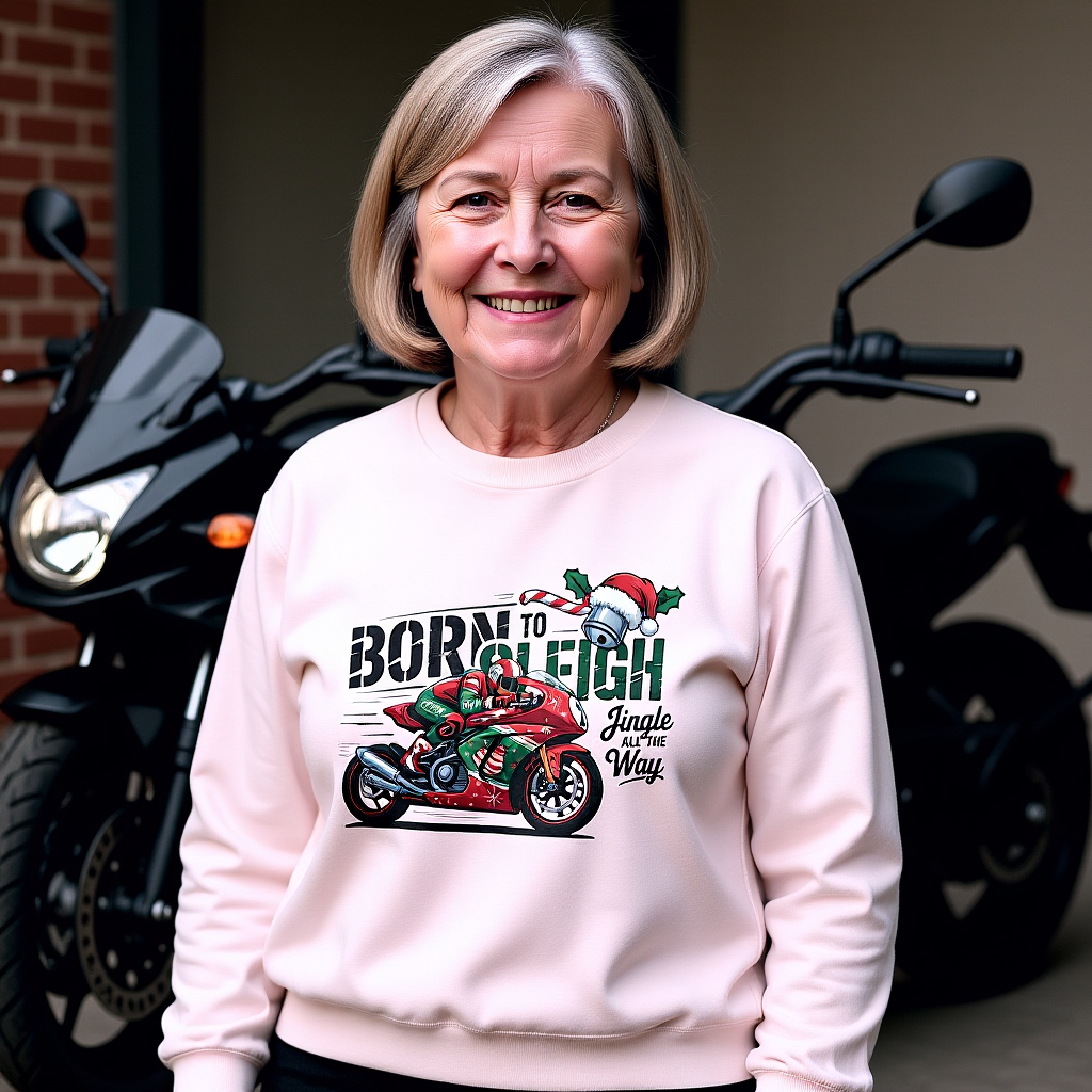 Biker Xmas Jumper, Born To Sleigh Jingle All the Way, this motorcycle sweater is a must-have for bike lover gifts.