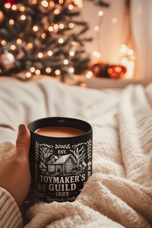 Vintage Toymakers Guild Christmas Mug • Retro Holiday Coffee Cup • Vintage Christmas Ceramic Gift • Retro Santa Mug Collectible