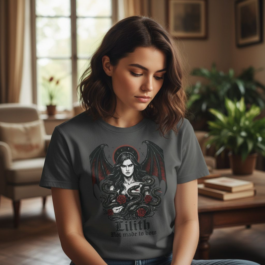 Goddess Lilith Graphic T-shirt, Whether you're drawn to witchy things or simply love the Lilith goddess, this piece adds a touch of mystery and power to your wardrobe.