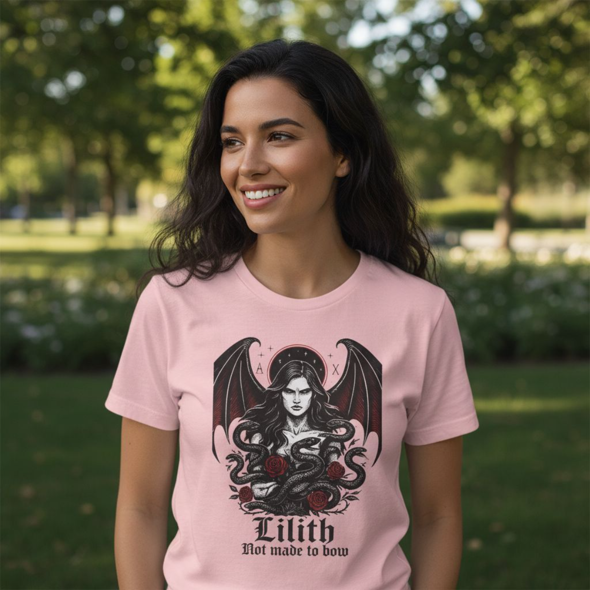 Goddess Lilith Graphic T-shirt, Whether you're drawn to witchy things or simply love the Lilith goddess, this piece adds a touch of mystery and power to your wardrobe.