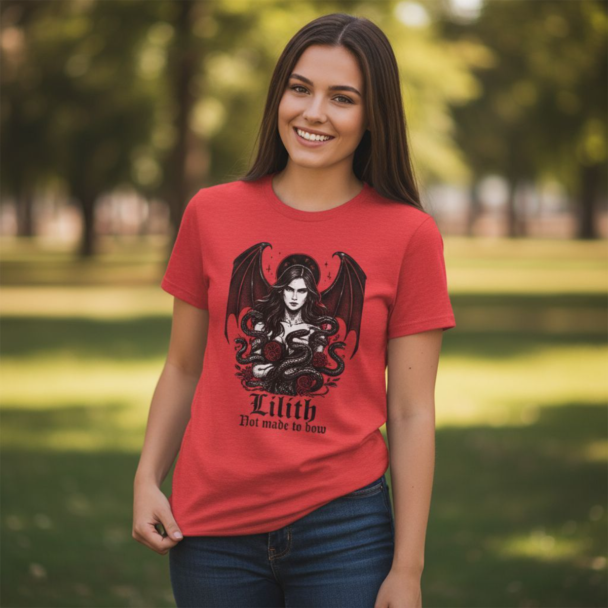 Goddess Lilith Graphic T-shirt, Whether you're drawn to witchy things or simply love the Lilith goddess, this piece adds a touch of mystery and power to your wardrobe.