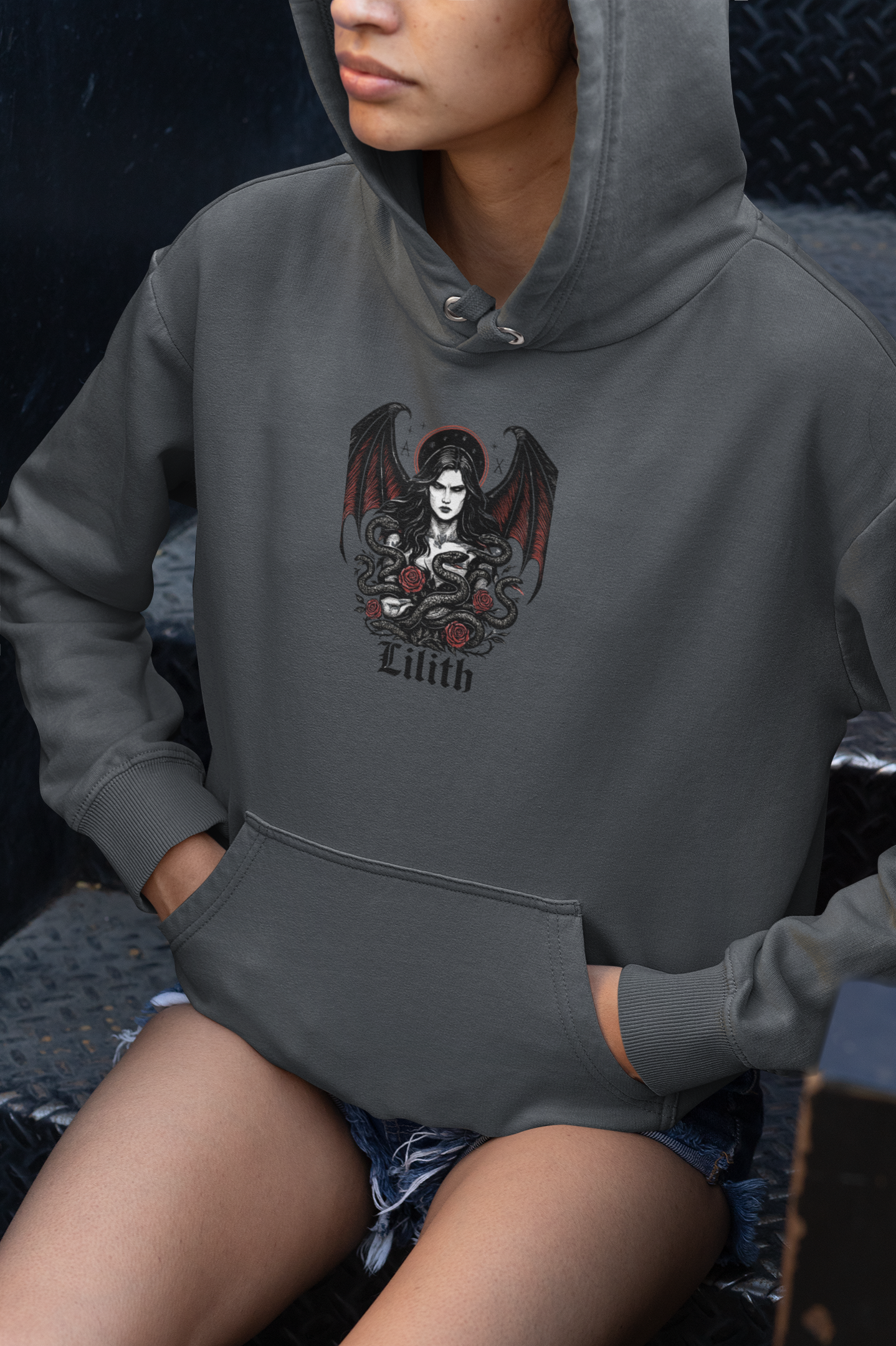 Goddess Lilith Graphic Hoodie, is a perfect blend of gothic clothes and witchy clothes, making it a must-have for those who celebrate the pagan lifestyle.