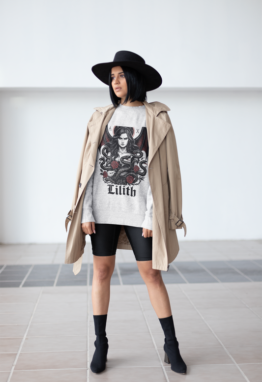 Lilith Goddess Sweater •Divine Feminine Dark Goddess Sweatshirt •Witchy Gothic Pullover • Pagan Occult Clothing •witchy stuff •Lilith Design