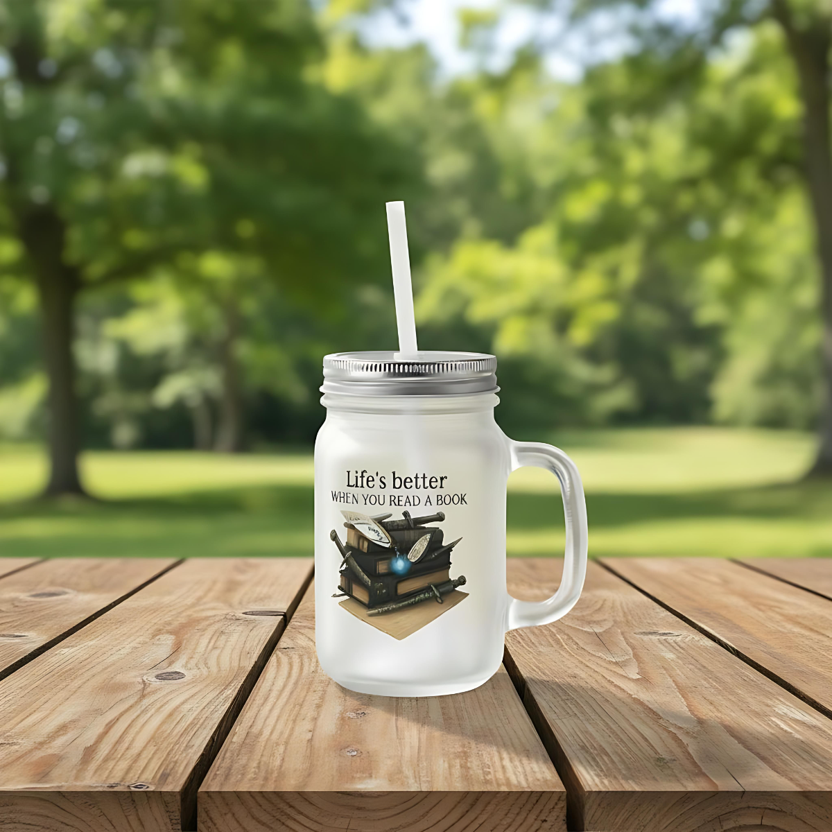 Book Lovers Mason Jar with Straw, Frosted Glass Cup, Eco Friendly Mug, Bookish Aesthetic, Booktok Merch, Bibliophile Gift, Book Club Gift