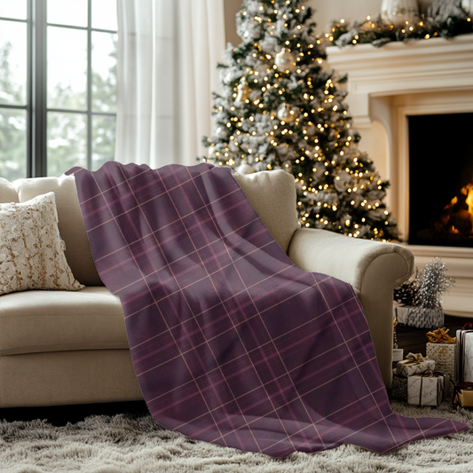 Christmas Plum Plaid Arctic Fleece Blanket, Warm Throw Blanket.