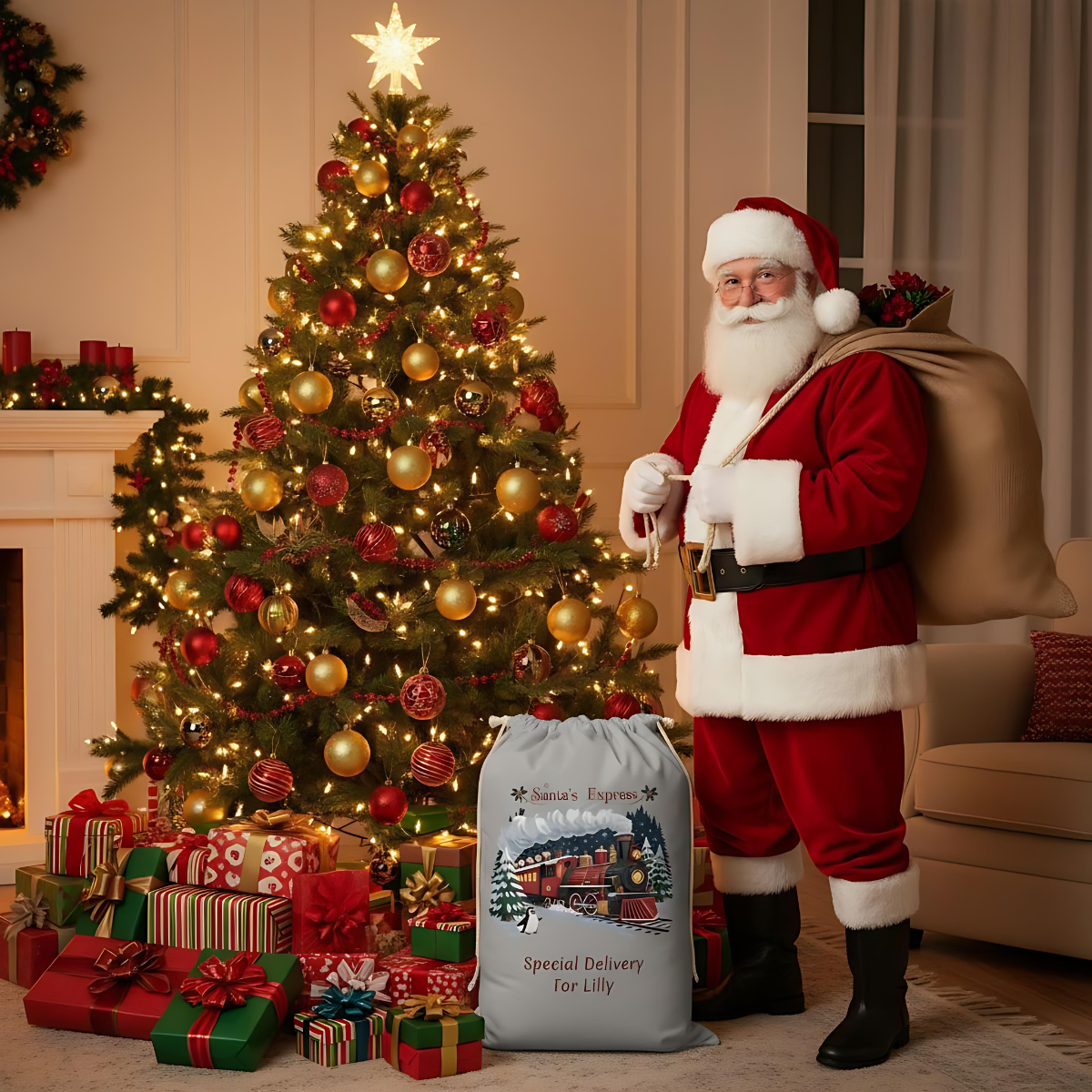 Personalized Santa Express Delivery Christmas Gift Sack, Custom Santa Sack, Xmas Sack, Santa Toy Sack, Santa Gift.