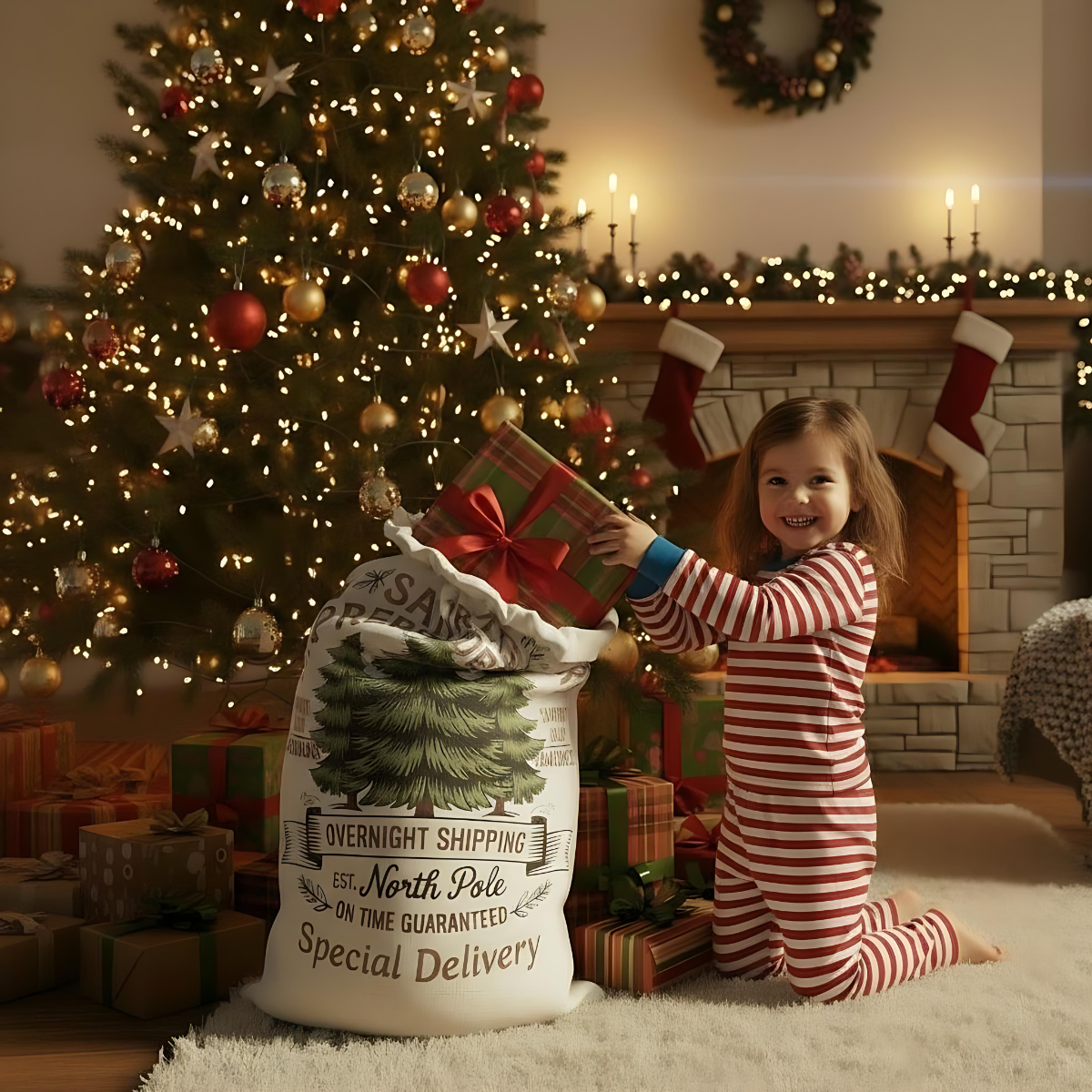 Personalized Santa Express Delivery Christmas Gift Sack, Custom Santa Sack.