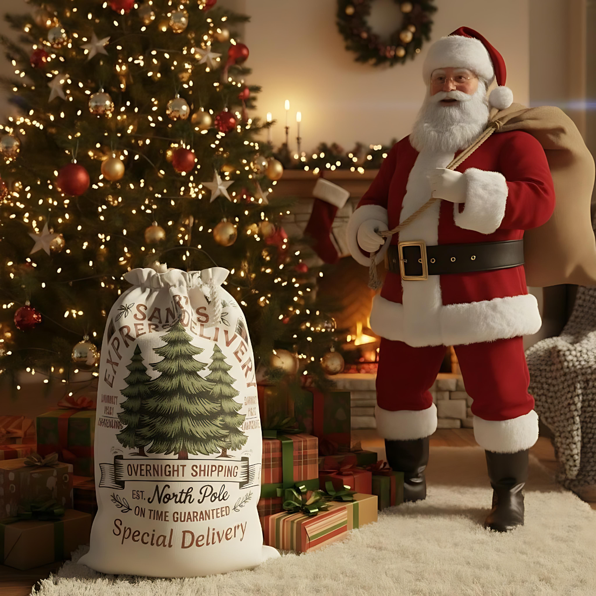 Personalized Santa Express Delivery Christmas Gift Sack, Custom Santa Sack.