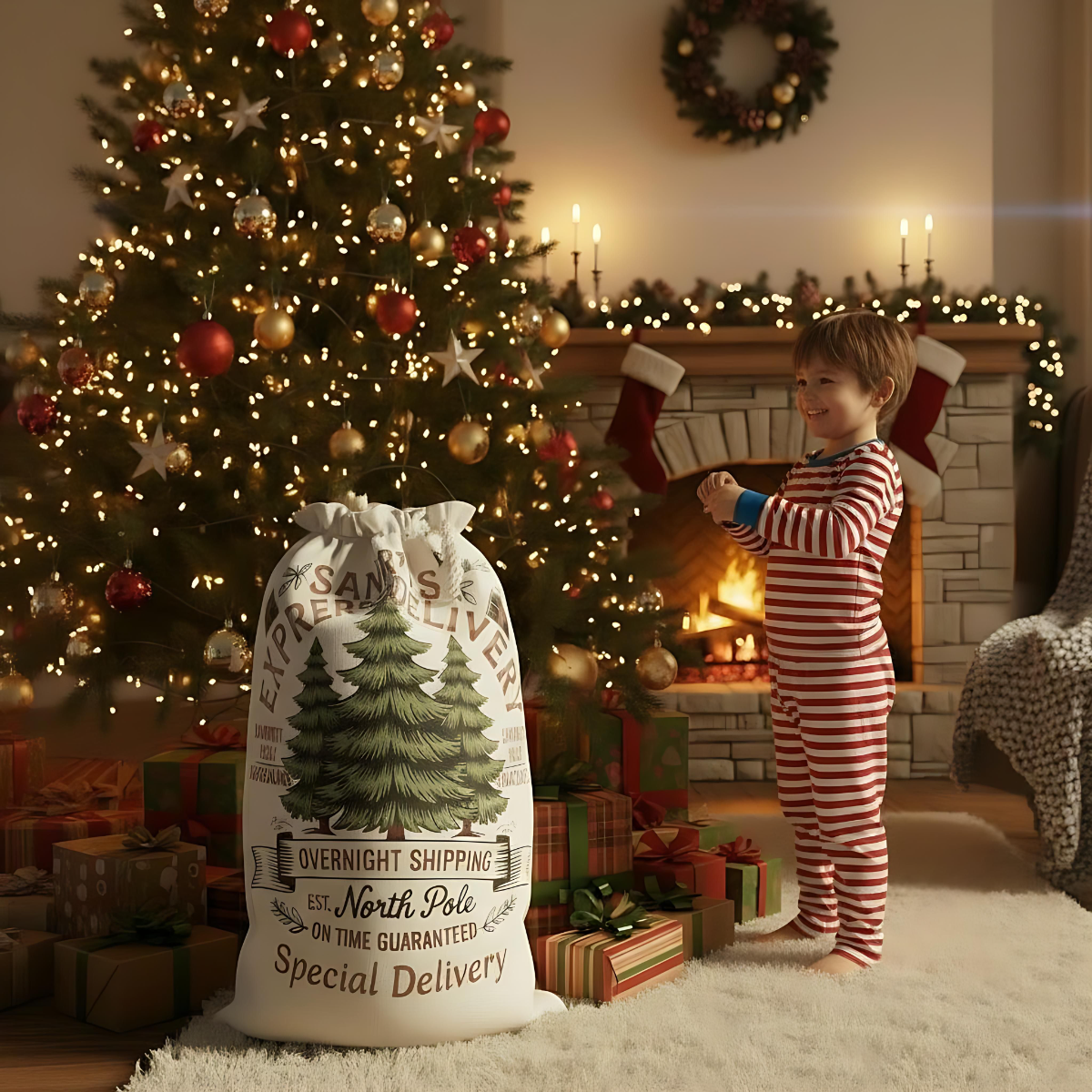 Personalized Santa Express Delivery Christmas Gift Sack, Custom Santa Sack.