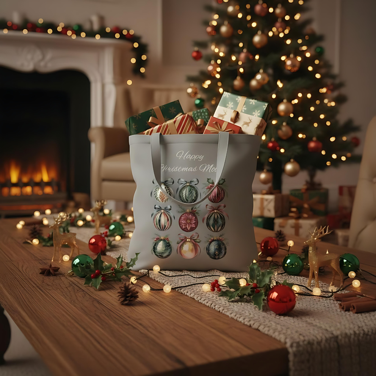 Christmas Tote Bag, Holiday Gift Bag, Personalized Tote for the Eco-Friendly Shopper.
