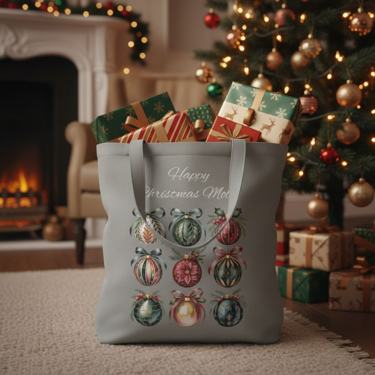 Christmas Tote Bag, Holiday Gift Bag, Personalized Tote for the Eco-Friendly Shopper.