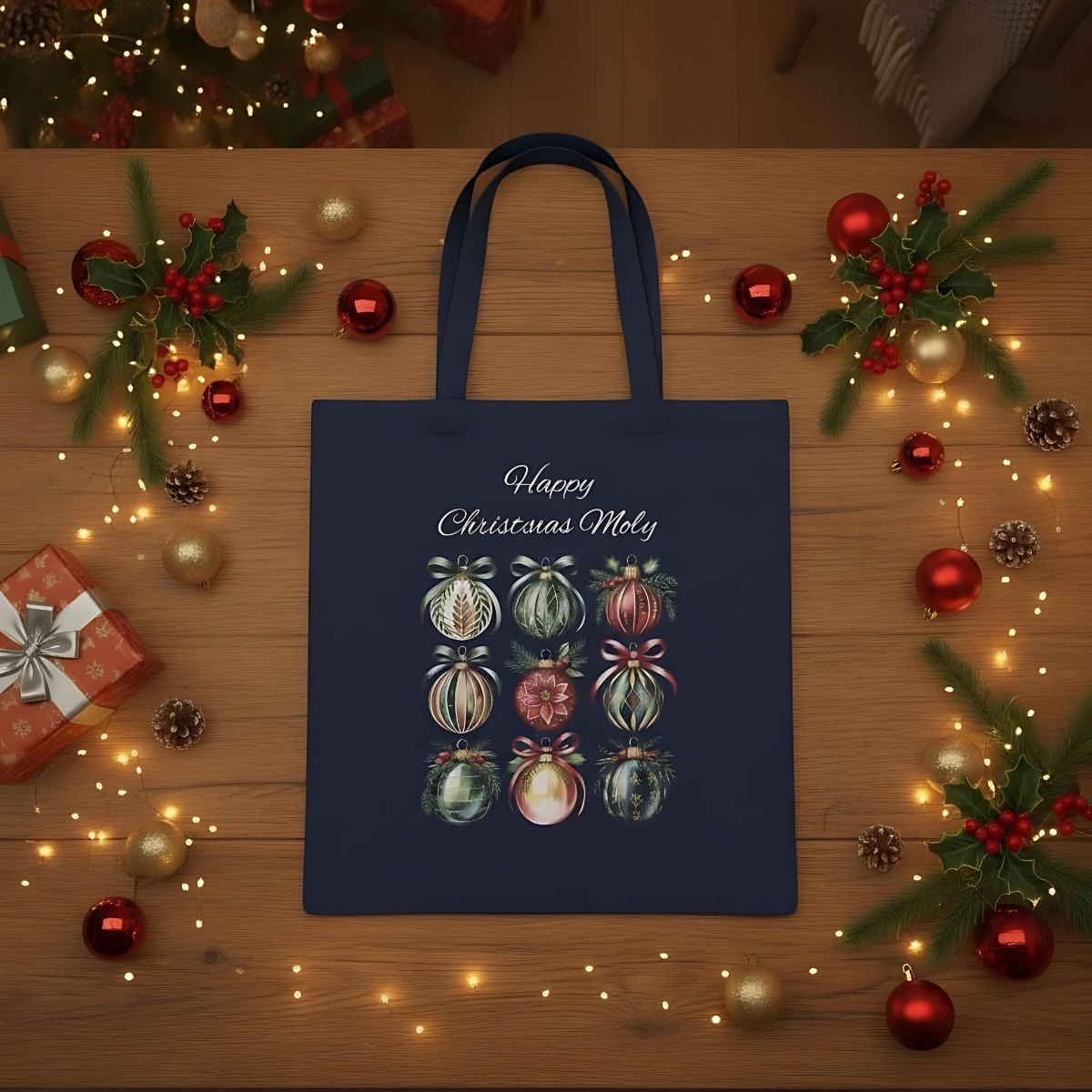 Christmas Tote Bag, Holiday Gift Bag, Personalized Tote for the Eco-Friendly Shopper.
