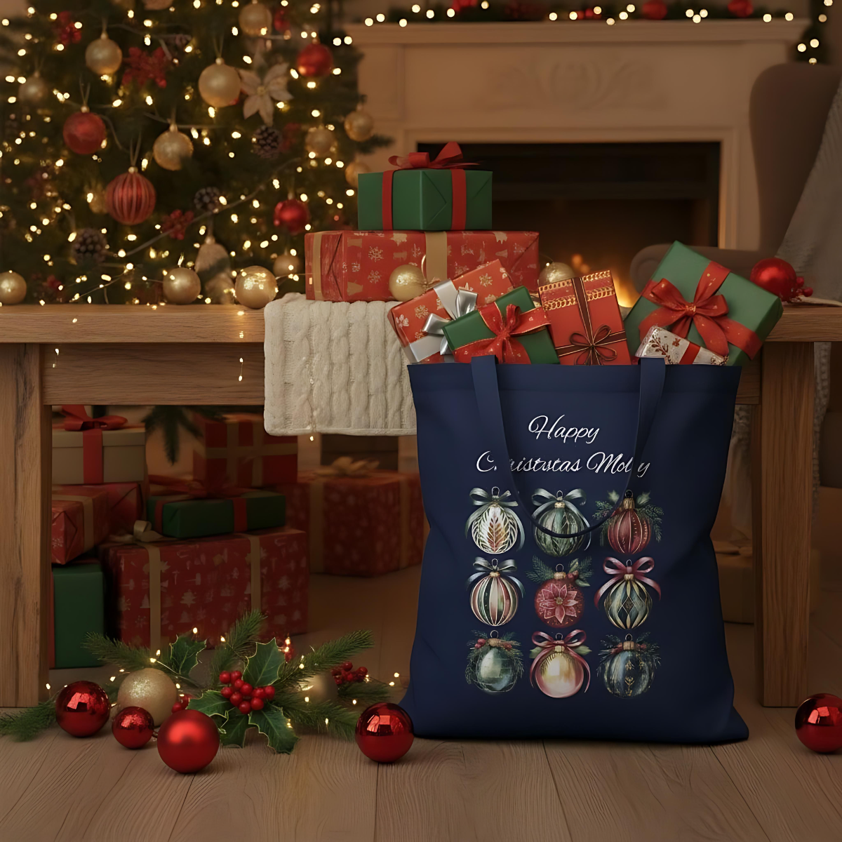 Christmas Tote Bag, Holiday Gift Bag, Personalized Tote for the Eco-Friendly Shopper.
