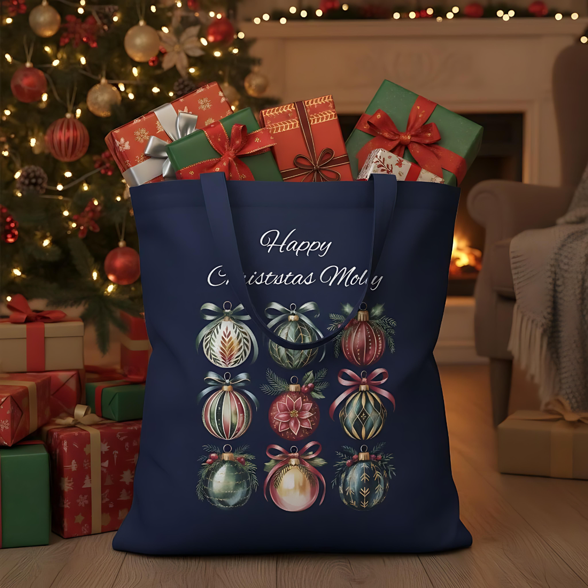 Christmas Tote Bag, Holiday Gift Bag, Personalized Tote for the Eco-Friendly Shopper.