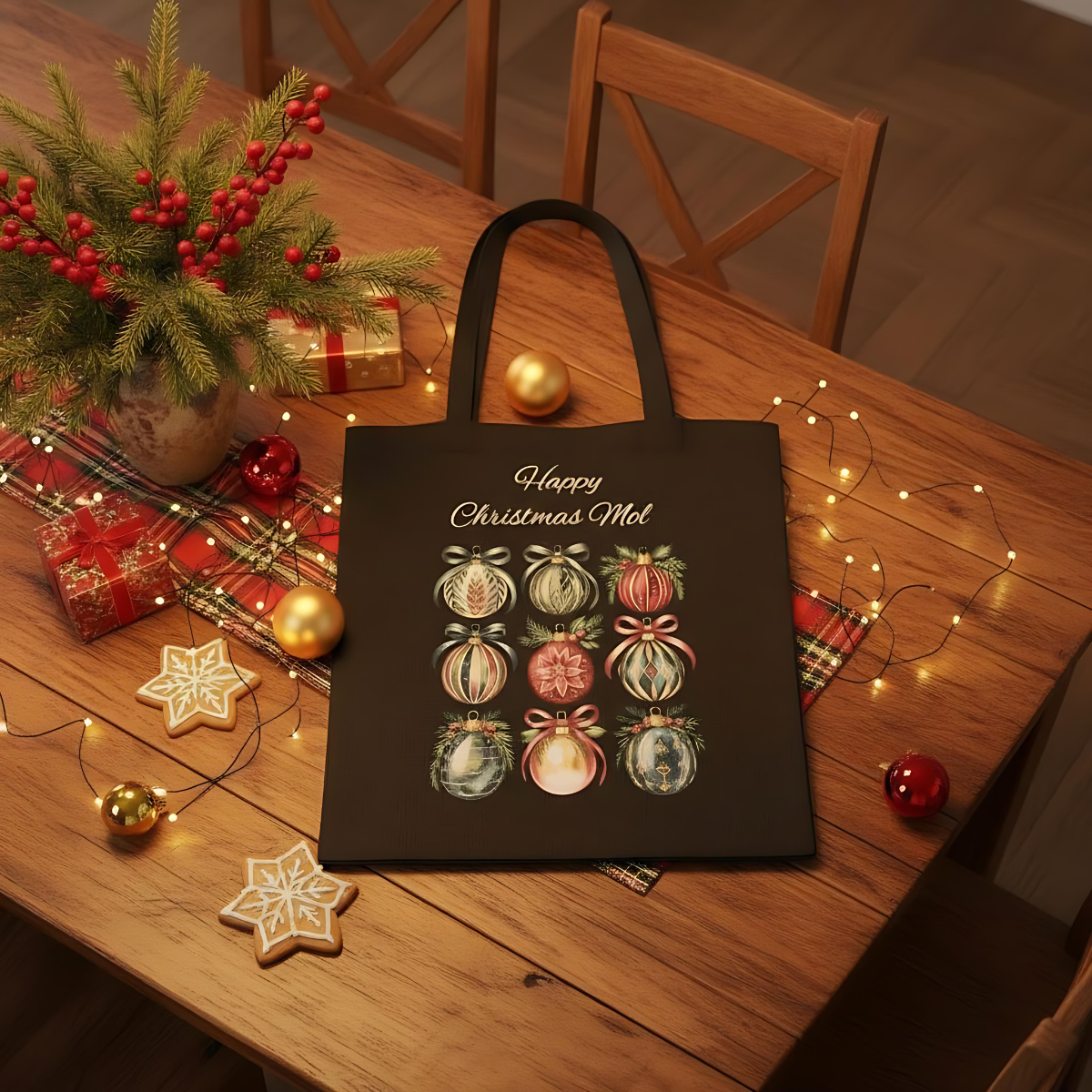 Christmas Tote Bag, Holiday Gift Bag, Personalized Tote for the Eco-Friendly Shopper.