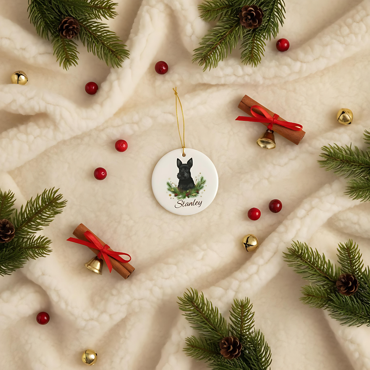 Personalised Scottish Terrier Christmas Ornament | Custom Dog Name Ceramic Tree Decoration | Scottie Dog Gift for Dog Lovers