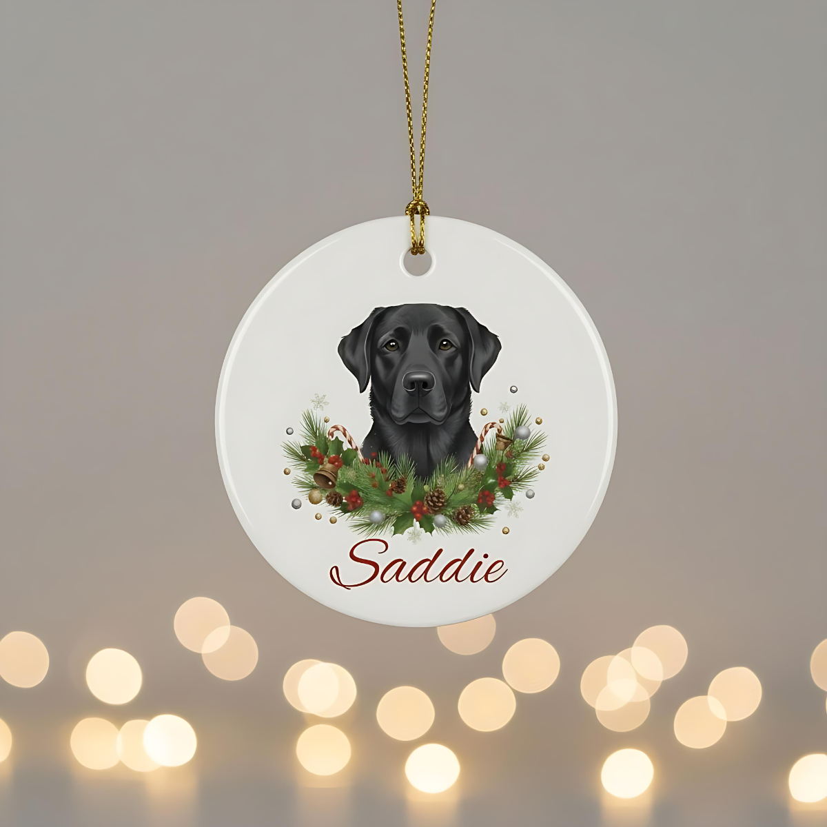 Personalised Black Labrador Christmas Ornament | Custom Dog Name Ceramic Tree Decoration | Black Lab Gift for Dog Lovers