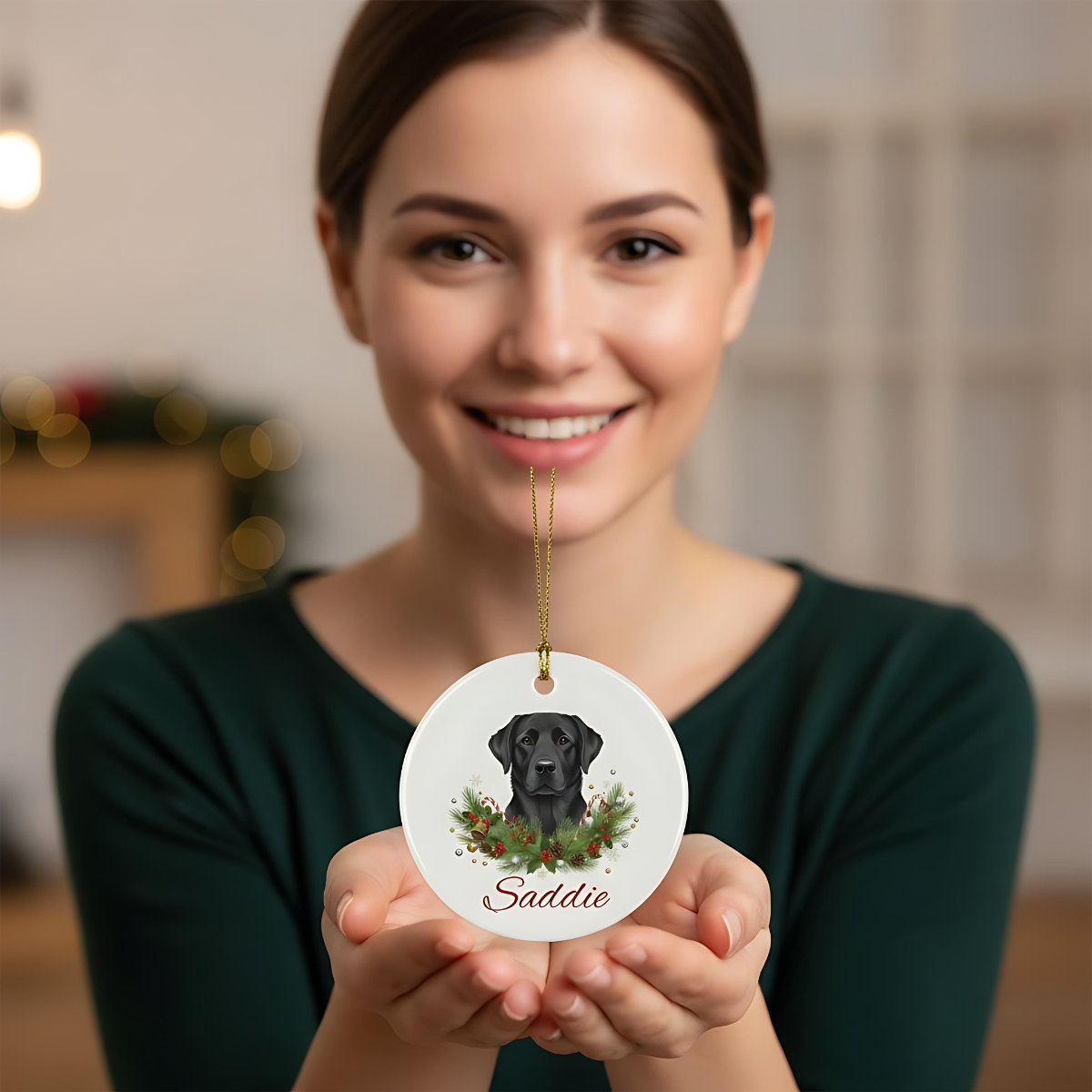 Personalised Black Labrador Christmas Ornament | Custom Dog Name Ceramic Tree Decoration | Black Lab Gift for Dog Lovers