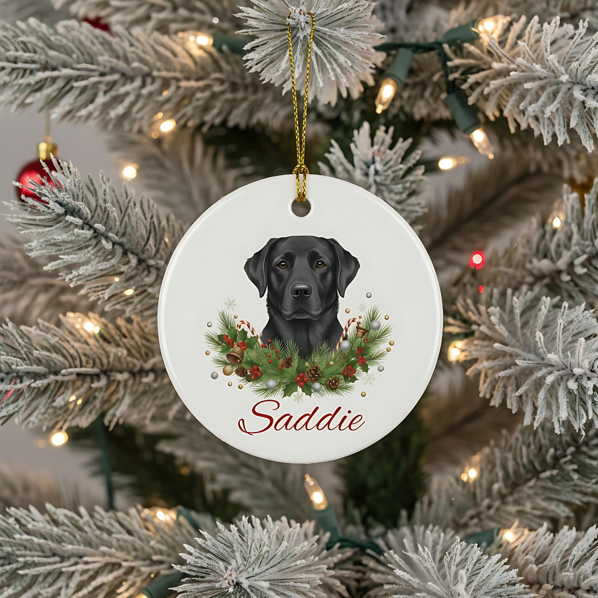 Personalised Black Labrador Christmas Ornament | Custom Dog Name Ceramic Tree Decoration | Black Lab Gift for Dog Lovers