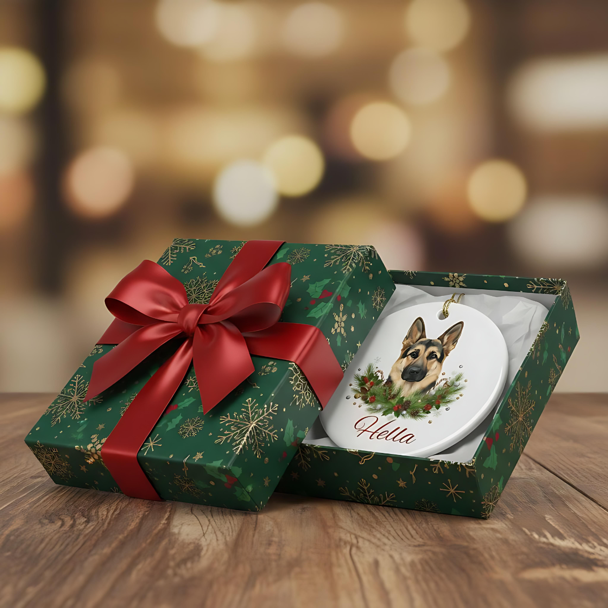 Personalized German Shepherd Christmas Ornament | Custom GSD Dog Name Ceramic Tree Decoration | German Shepherd Gift