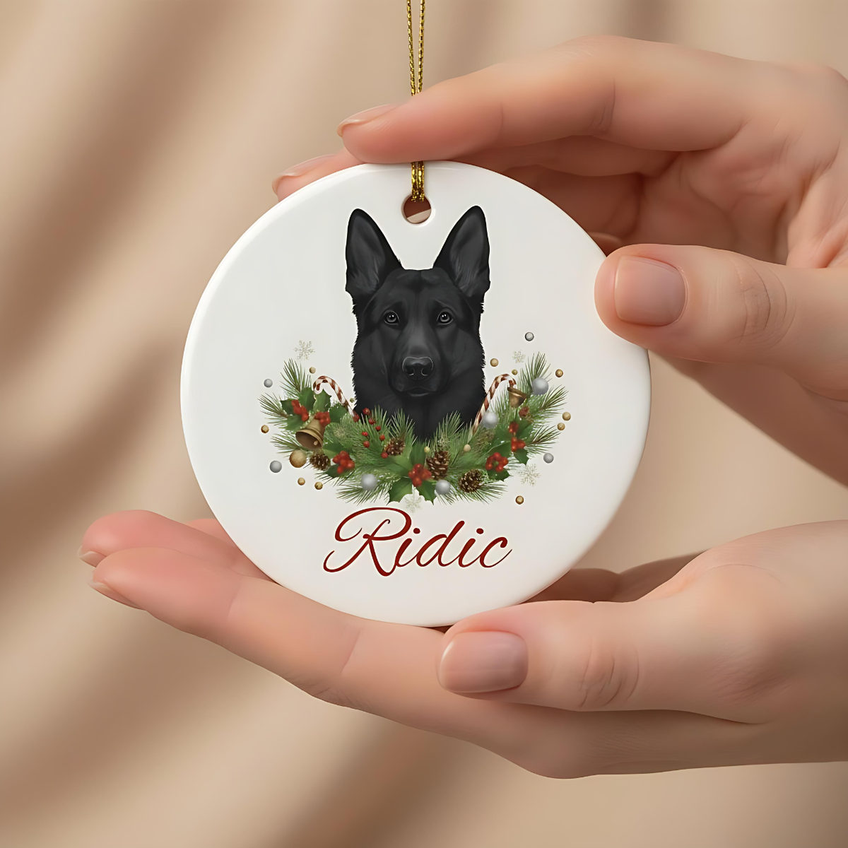 Personalized German Shepherd Christmas Ornament | Custom GSD Dog Name Ceramic Tree Decoration | German Shepherd Gift