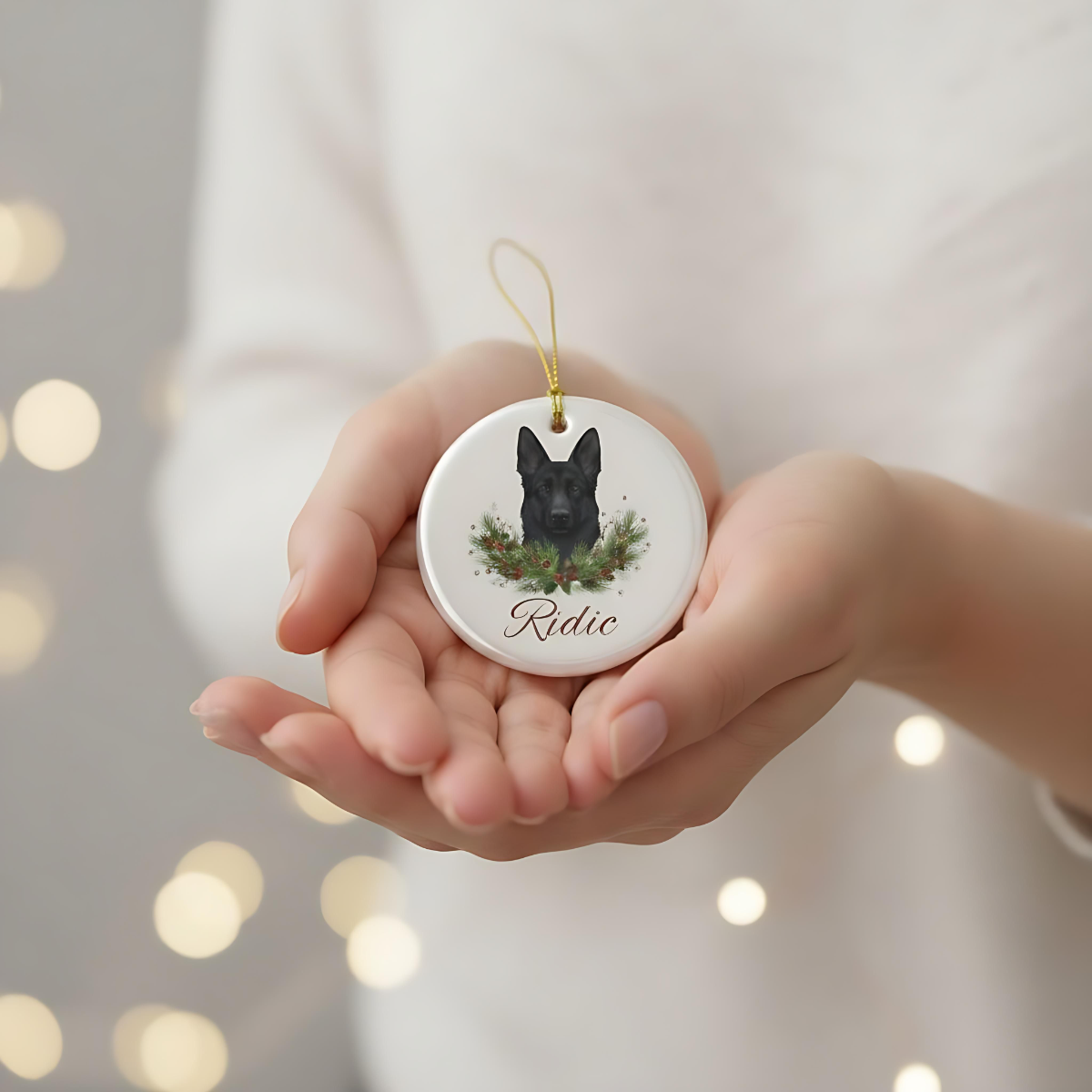 Personalized German Shepherd Christmas Ornament | Custom GSD Dog Name Ceramic Tree Decoration | German Shepherd Gift