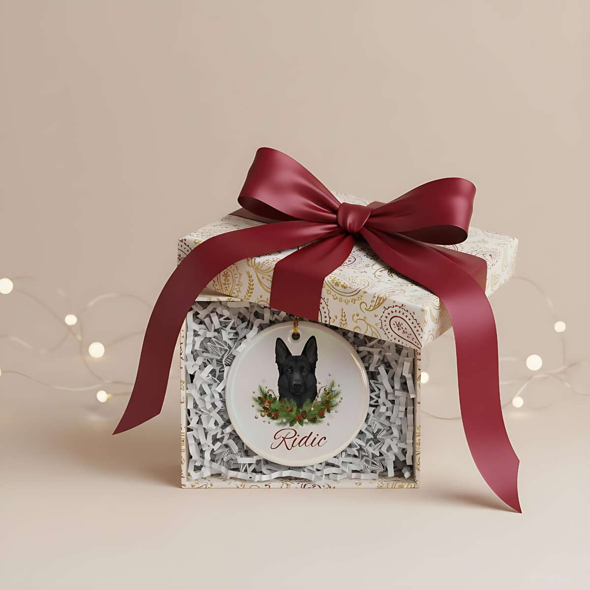 Personalized German Shepherd Christmas Ornament | Custom GSD Dog Name Ceramic Tree Decoration | German Shepherd Gift