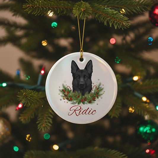 Personalized German Shepherd Christmas Ornament | Custom GSD Dog Name Ceramic Tree Decoration | German Shepherd Gift