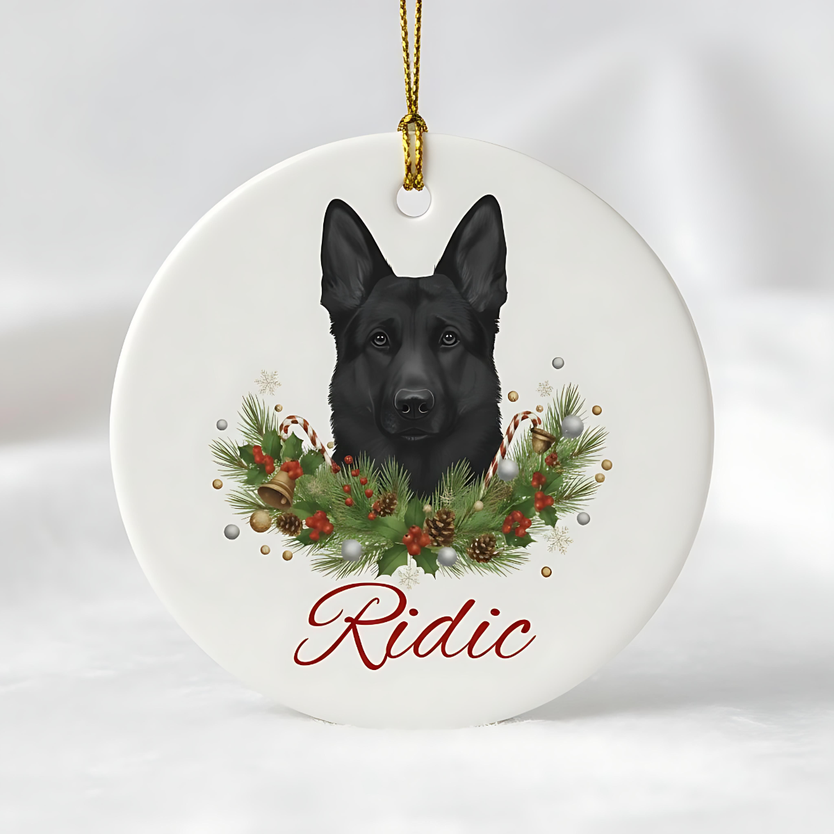 Personalized German Shepherd Christmas Ornament | Custom GSD Dog Name Ceramic Tree Decoration | German Shepherd Gift