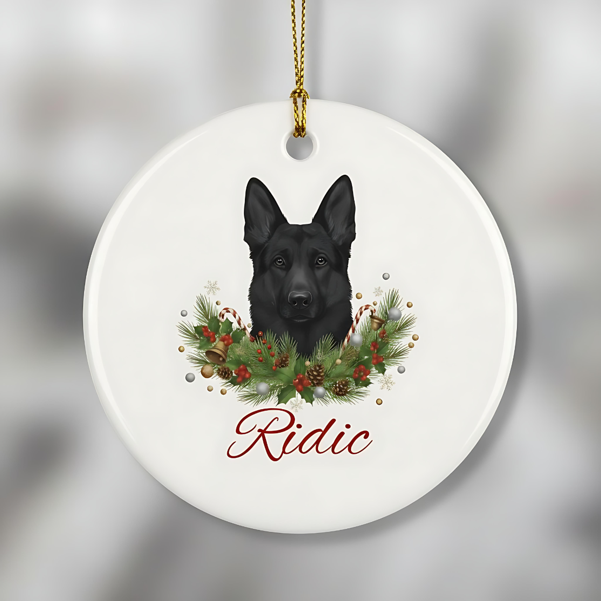 Personalized German Shepherd Christmas Ornament | Custom GSD Dog Name Ceramic Tree Decoration | German Shepherd Gift