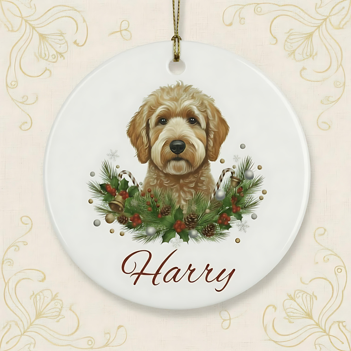 Personalized Doodle Christmas Ornament | Custom Doodle Dog Name Ceramic Keepsake | Doodle Dog Gift