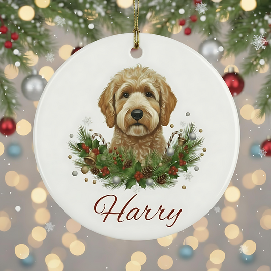 Personalized Doodle Christmas Ornament | Custom Doodle Dog Name Ceramic Keepsake | Doodle Dog Gift