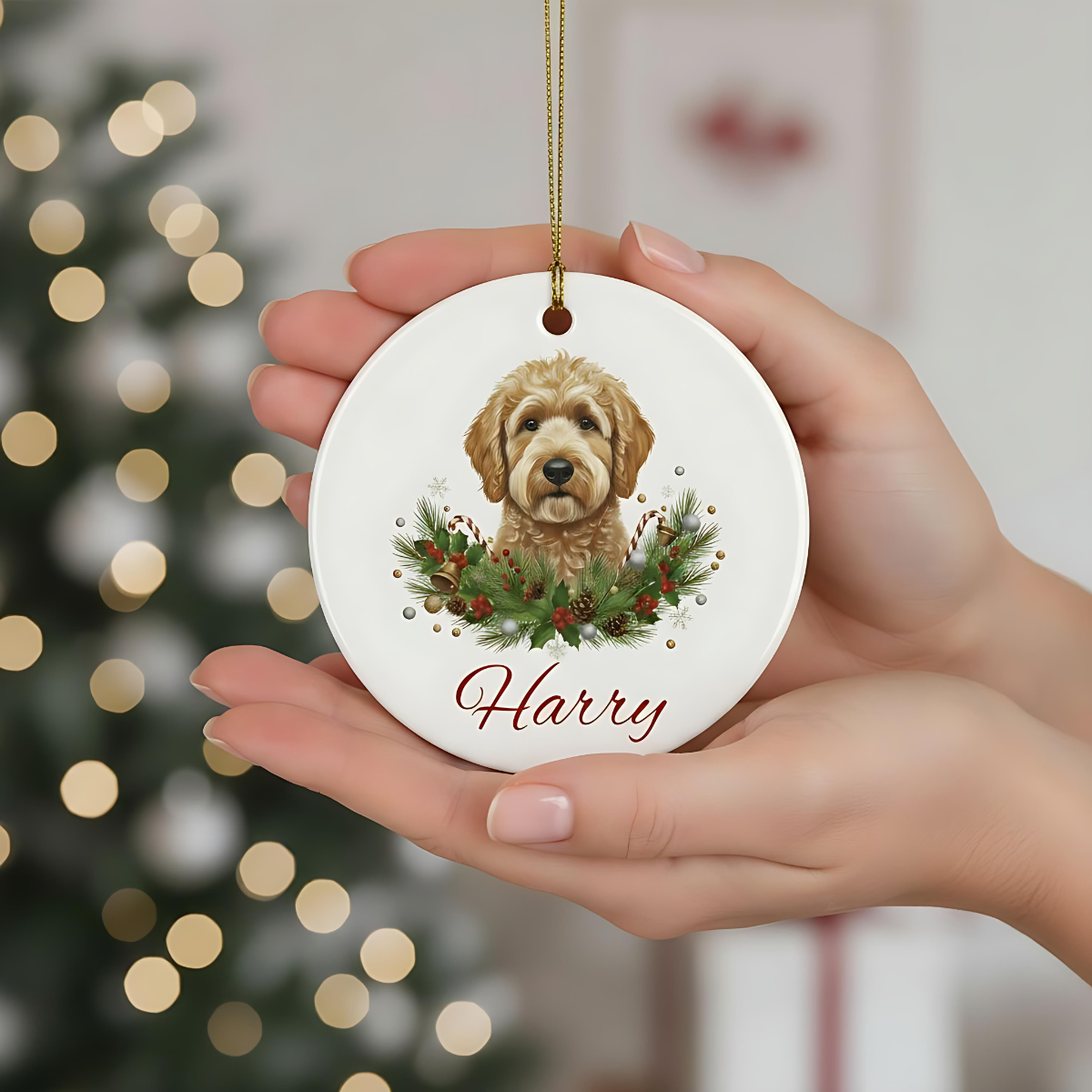 Personalized Doodle Christmas Ornament | Custom Doodle Dog Name Ceramic Keepsake | Doodle Dog Gift